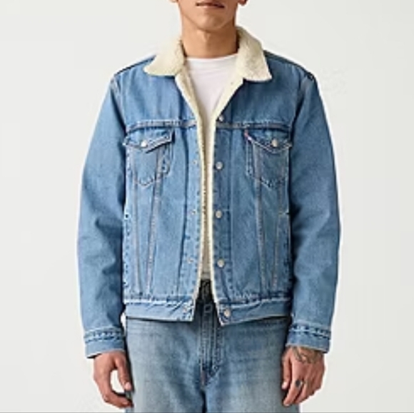 Levi's Sherpa Denim Trucker Jacket Mens Size Large Retro Casual Classic Cotton - Picture 1 of 11
